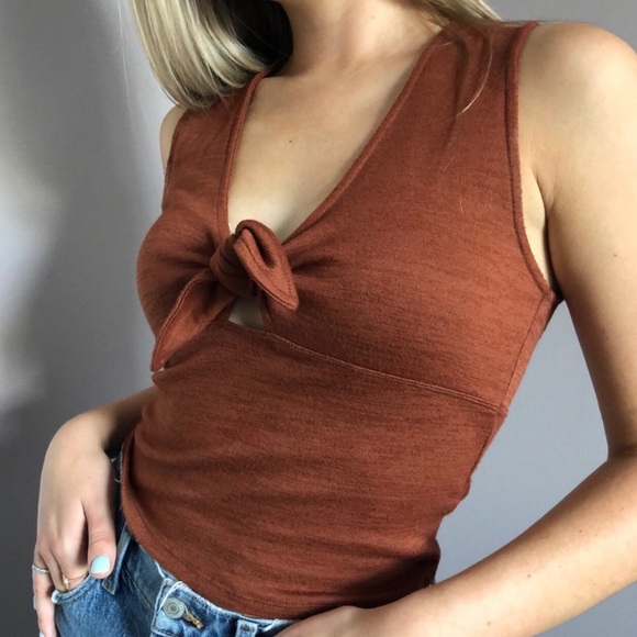American Eagle Outfitters Tops - American Eagle Rust Tie Front Tank Sz S